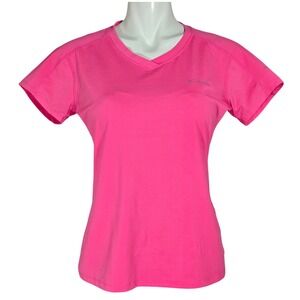 Columbia Women Omni-Freeze Zero Rules Technical V-Neck Hiking Shirt Pink Large